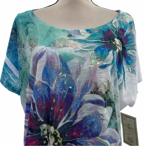 SIMPLICI-TEE Floral Multicolor Short Sleeve Blouse - Picture 3 of 12